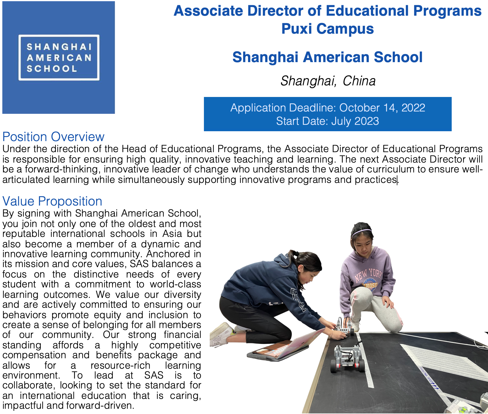 Associate Director of Educational Programs Puxi Campus at Shanghai